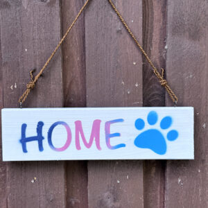 Holzschild Home mit Hundepfote